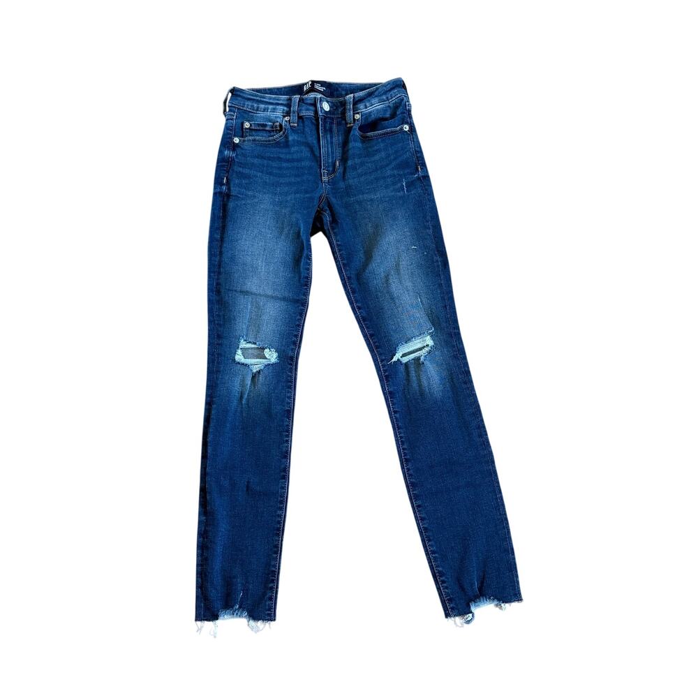 GAP Denim 0/25R Universal Legging Dark Wash Distressed Ankle Jeggings Jeans